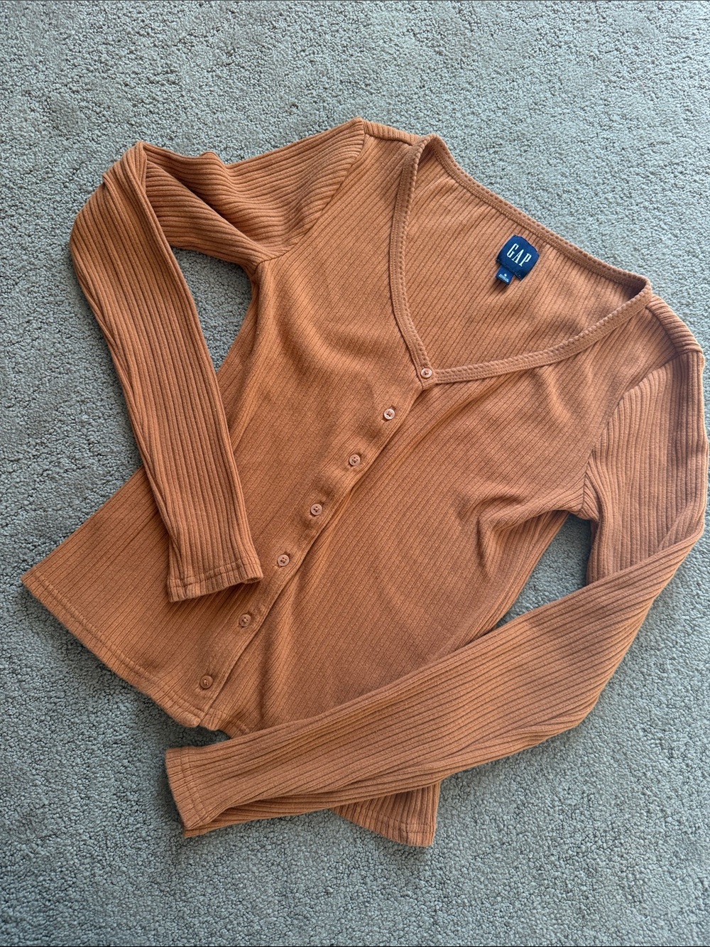 GAP Ribbed Button-Up Cardigan in Rusty Orange